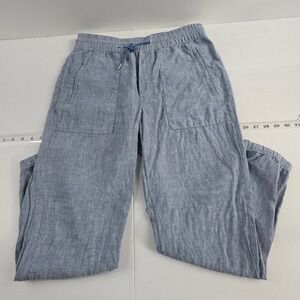 Athleta Linen Blend Pants Womens Size 6 Blue Drawstring Pockets Casual‎